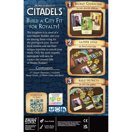 Z-Man Games, Citadels Revised Edition, Board Game, Ages 10+, 2-8 Players, 30-60 Minutes Playing Time